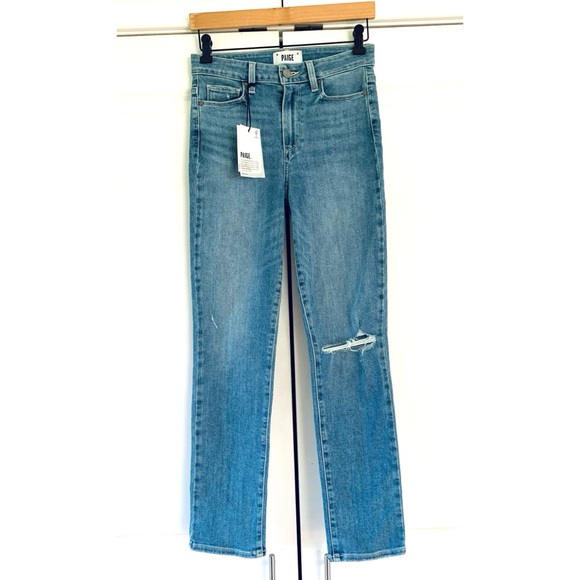 Paige Jeans Hoxton Ankle High Rise Slim Straight Distressed Light Wash Size 26 - Picture 8 of 8